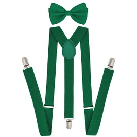 trilece Mens Bow Tie and Suspenders Set - Adjustable Wedding Tuxedo Formal Dress Suspenders for Men and Bowtie Strong Clips (1, Green)