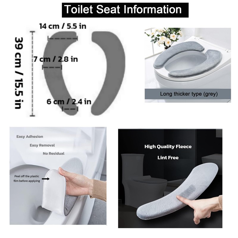 NGETC Thick Warm Cushioned Toilet Seat Cover | Stick-On Washable