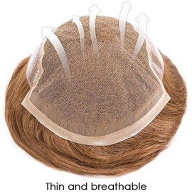 Sistema de cabello humano indio largo con encaje suizo y piel de PU alrededor del tupé for hombres(12 inches)