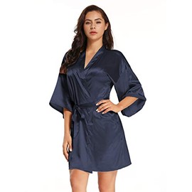 Batas cortas de satén para mujer, para dama de honor y novia, ropa de dormir de verano, marino, S-M