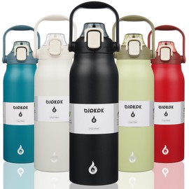 BJPKPK Insulated Water Bottles with Straw, 57 oz Sports Water Bottle with One-handed Opening Lid, BPA Free Leakproof Easy Carry Jugs, Flasks for Gym Sports Outdoors, Black