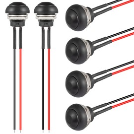 VEXUNGA 12MM Push Button Switch Momentary Waterproof Switches Mini Horn Buttons 12V with Wire ON OFF Round Black for Car Boat (6 Pack)