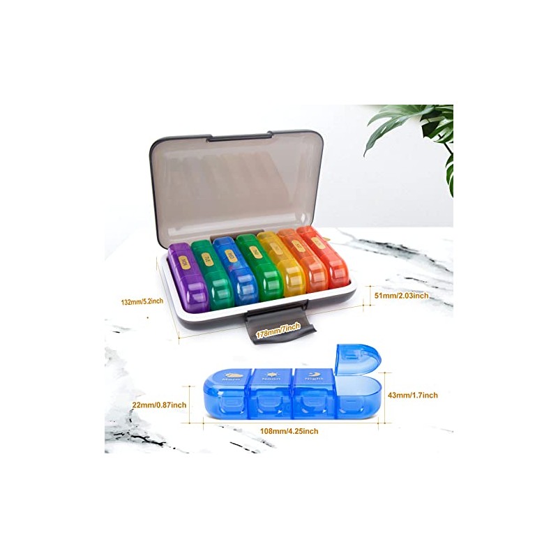 MURRI&MURRDI 7-Day Pill Organizer with 28 Cells, Large Weekly Pill