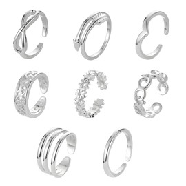 EIYVPRA 8 Piece Open Toe Rings Set for Women Girls Silver Women Anklet and Toe Ring Set Adjustable Anklet Foot Jewellery, Alumid