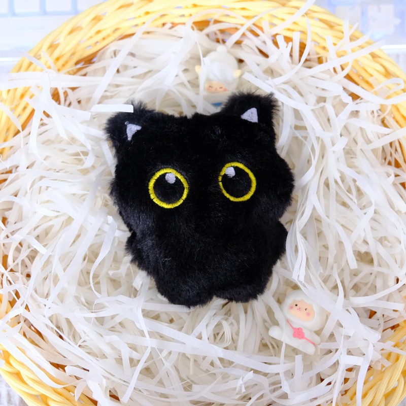 LOHGOU Fluffy Cute Cat Charm Keychain Black Cat Charm Key