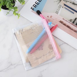 Pack of 16 A6 Coloured Net Document Bags, PVC Plastic Zip Pockets, Waterproof Document Bag for Documents, Files, Cosmetics (8 Colours)