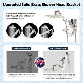 Hibbent All Metal 8'' Rainfall Shower Head, Shower Head Combo, High Pressure Handheld Shower Wand, 4 Sprays, 16'' Adjustable Arc-shaped Extension Arm, 71'' Hose, Showerhead Holder, Brushed Nickel