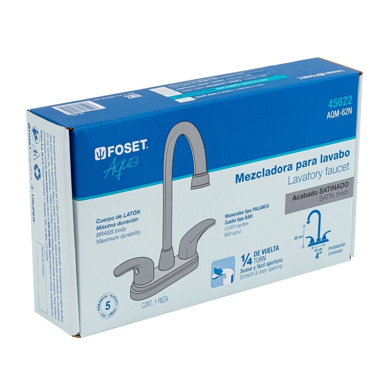 Foset Aqua AQM-62N Mezcladora satín 4" para lavabo, tipo bar,