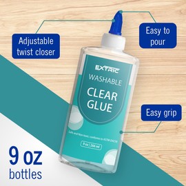 Clear Glue, Washable Liquid Glue 9 Ounces, 2 Count – Slime Glues, Art Crafts, for Home and School Glues, Dries Clear, Non-Toxic