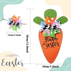 Teenyyou 12 Inch Large Easter Wooden Carrot Ornaments Decoration with Bow Ribbon Easter Hanging Sign Decoration for Farmhouse Gifts Home Wall Door Indoor Outdoor Spring