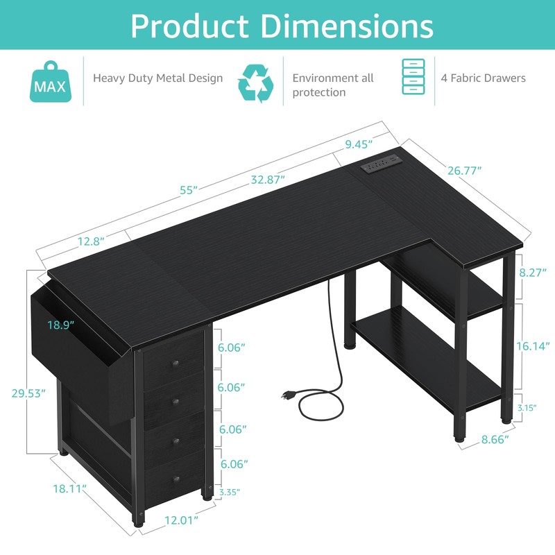 Lufeiya L Shaped Gaming Desk with Drawers & Storage Shelves,