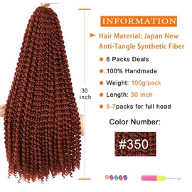 Ginger Passion Twist Hair 30 Inch 6 Packs Copper Red Water Wave Braiding Hair for Butterfly Locs Passion Twists Long Bohemian Braiding Protective Style Hair Extensions (30 Inch 6 Packs,350#)