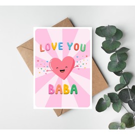 PTDShops Love You Baba Card - Cute Birthday Card For Baba - Mother's Day Gifts - Greeting Card For Anniversary - Thank You- I Love You Baba Card - New Baba Card