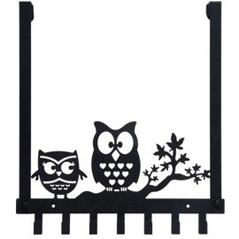 FairyCity Towels Holder for Bathroom Wall Owl Over Door Hook Towel Holder Cute Home Decor Hanger Decorative with 7 Hooks Black