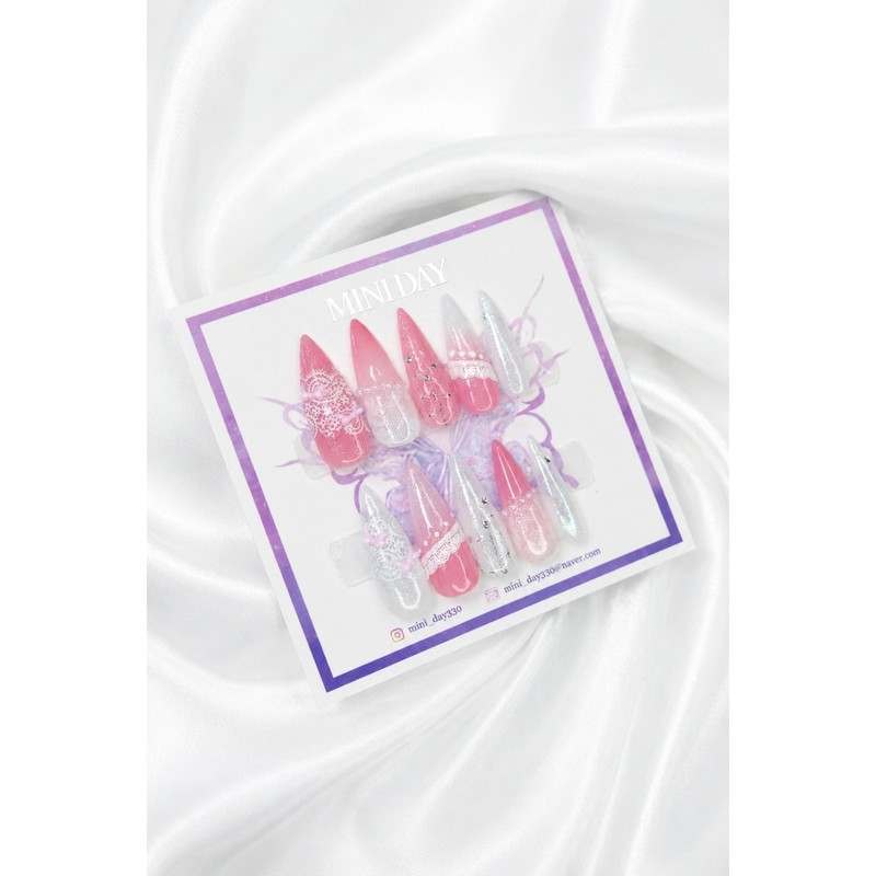 Pink Veil Handmade Nail Tips - Ballerina / 핑크 베일