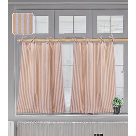 CAFEHOMES Yellow Striped Kitchen Curtains - Tie Top Tier Ticking Linen Cotton Pinstripe - 36 Inch Length, 2 Panels Each - Living Room, Bathroom, Farmhouse, Rustic
