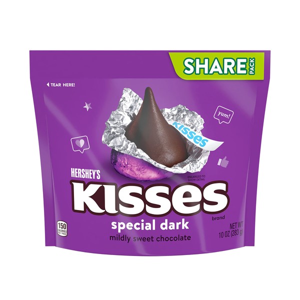 HERSHEY'S Special Dark Kisses, Dark Chocolate Candy, 10 oz Bag