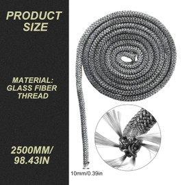 Fireplace Seal Stove Sealing Cord 10 mm x 2.5 m Seal Fibreglass Cord Sealing Tape for Fireplace Stove Sealing Cord for Fireplace Doors Oven Door - Heat Resistant up to 550 °C