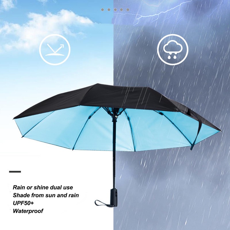 Portable Umbrella with Fan 8 Fiberglass Ribs Windproof Umbrella for