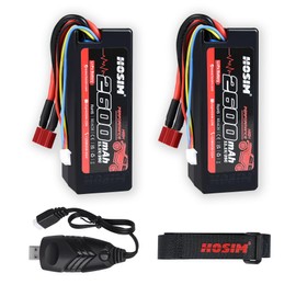 Hosim 2PCS 11.1V 25C 2600mAh Li-po Battery with 1 USB Chargers & 1 Battery Strap for Brushless RC Car Truck RC Vehicles Boat Battery Fit for High Speed RC Cars 1/8 1/10 Scale
