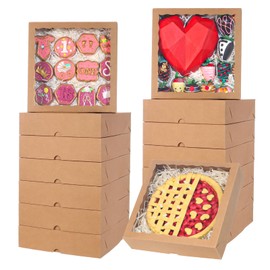 ROSPAKTEK ROSPAKTEK 25pcs 10x10x2.5 Inches brown Bakery Boxes Pie Boxes Cookies Boxes Chocolate Covered Strawberries Boxes Breakable Heart Boxes Charcuterie Boxes for Valentine's Christmas