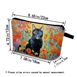 YULUENZE Floral Black Cat Makeup Bag Cute Small Organizer Bag with Zipper Floral Black Cat Cosmetic Bag Aesthetic Birthday Present for Women Sisters Friends -2