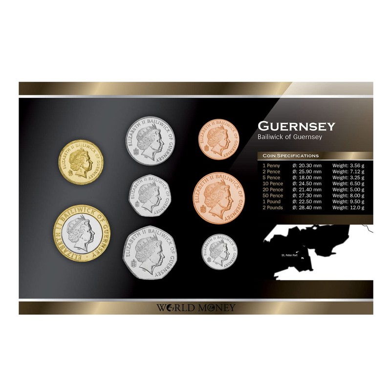 God Save The Queen Guernsey 8 Uncirculated Coin Set 1p