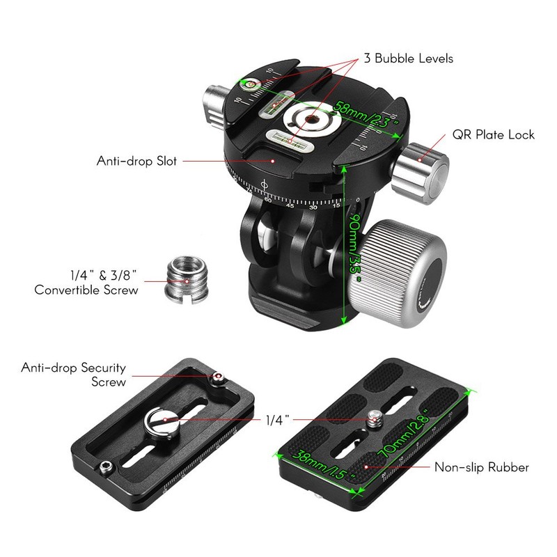 Andoer Panorama Tilt Head with Quick Release Plate Replace for