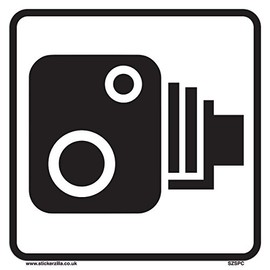 Stickerzilla Speed Camera Sign [1 X - 200mm W x 200mm H White Background ] Ideal for Wheelie Bins