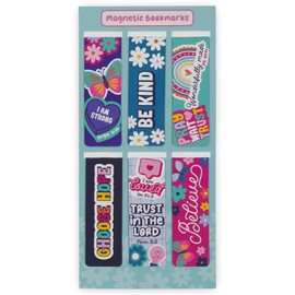 Christian Art Gifts Magnetic Inspirational Scripture Bookmark Set for Girls: Encouraging Bible Verses, Multicolor Pink & Teal Floral Rainbow Theme Pagemarkers for Books, Bibles, Fridges, 6 Piece Set