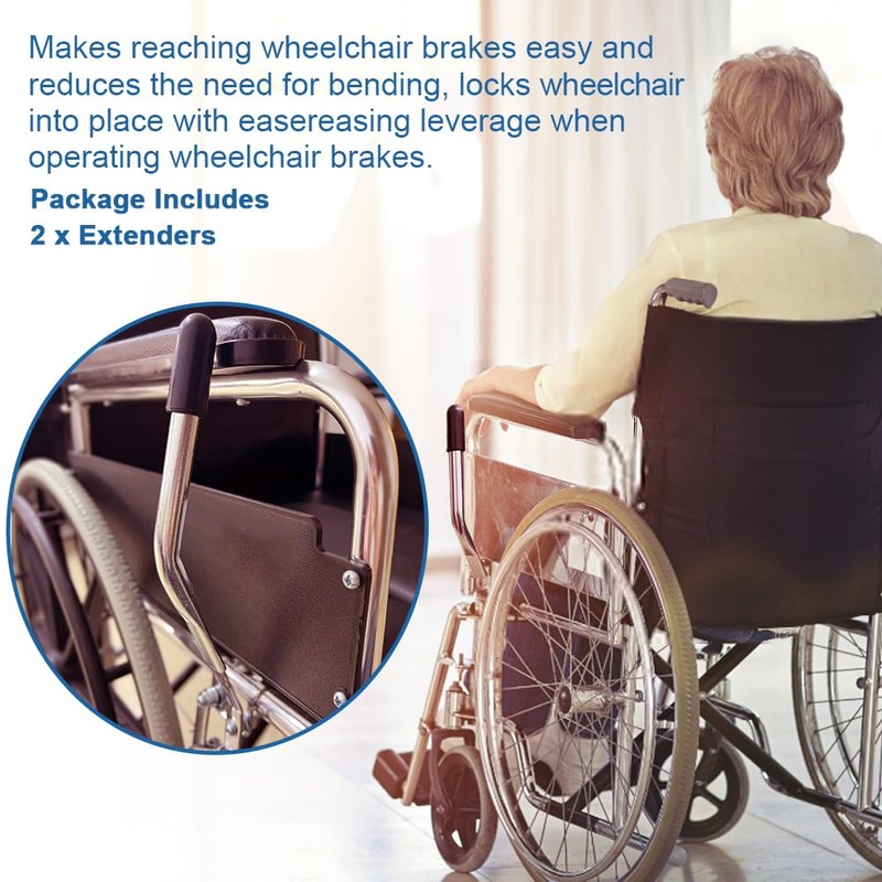 Wheelchair Brake Handle Extenders for 5/8" Tips - Upgrade Flat