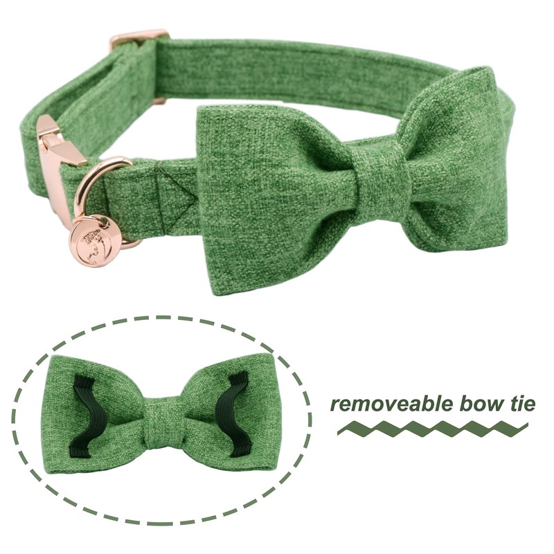 DOGWONG Hemp Cotton Dog Collar with Bow Green Pet Collar