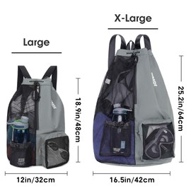WANDF Swim Bag Mesh Drawstring Backpack with Wet Pocket Beach Backpack for Swimming, Gym, and Workout Gear (XL-grey)