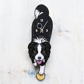 D-66 ボーダーコリー（口開き）-犬の振り子時計