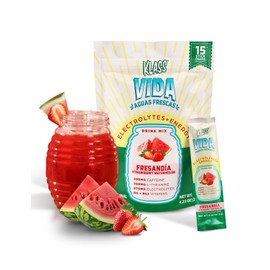 KLASS VIDA Hydration + Energy Electrolyte Drink Mix – Strawberry Watermelon Agua Fresca Flavor | Sugar-Free Powder with Caffeine, L-Theanine, Coconut Water & Minerals | 15 Single-Serve Stick Packs