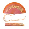 FISURA Original fan with text "It's f*cking hot". Colourful wooden