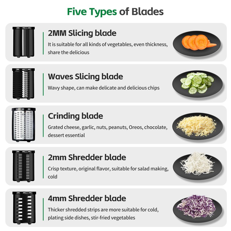5-In-1 Electric Cheese Grater,300W Salad Maker,Electric Grater for Block Cheese,Kitchen