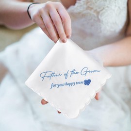 Mother of the Bride Handkerchiefs Happy Tear Wedding Handkerchiefs Something Blue Gifts On Wedding Day Keepsake Hankies (Father of The Groom)