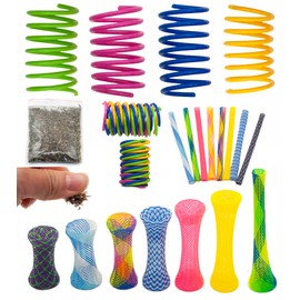 Fashion's Talk 49PCS Cat Spring Toy for Kitten Catnip Bag Mesh Tubes Spring Cat Toy Bulk for Indoor Cats Kitty