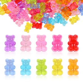Qianyu Pack of 200 Acrylic Bears Candy Beads Colours Rubber Bear Charm DIY Bear Pendant Beads Spacers Bear Loose Beads for Necklaces Bracelets Brooches Earrings Jewellery Making