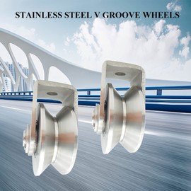 Stainless Steel V Groove Wheel Heavy Duty Caster Rigid Track Wheel Pulley Sliding Gate Rollers with Bracket for Sliding Gate, Rolling Gate, Inverted Track, Industrial Machines
