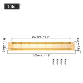 QUARKZMAN Air Vent Cover, 1 Piece 300 x 50 mm - Aluminium Alloy Mesh Air Return Air Grille Cover, Rectangular Ventilation Grille for Shoe Cabinet, Wardrobe (Gold)