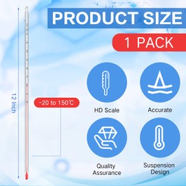 Relaxweex General Purpose Lab Thermometer 12 Inch Total Immersion Glass Liquid -20 to 150℃ Liquid in Glass Thermometer for Laboratories Universities Food and Beverage Processing Clear