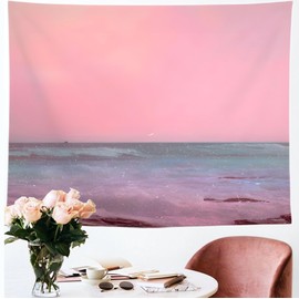 TUGCAY Pink Ocean Tapestry Beach Tapestry Pink Sea Sky Moon Tapestries Wall Hanging for Teen Girl Women Bedroom College Dorm Living Room Aesthetic Decoration(50x60 Inch)