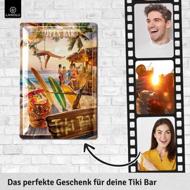 LANOLU Retro Tin Sign TiKi Bar – Cocktail Bar Decoration, Surf Decoration and Pool Decoration, Bar Decoration, Bar Sign, Cocktail Sign, Vintage Metal Sign for the Pool Bar and as Pool Decoration, 20 x