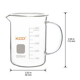 XCD Glass Beaker (500 ml), Borosilicate Glass Beaker Low Form Griffin Graduated Beaker with Handle and Pouring Spout