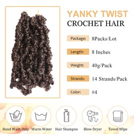 8 Packs Yanky Twist Crochet Braid Hair Pre-looped Bohemian Spring Twists Hair Pre-Twisted Mini Passion Twist Crochet Braids Synthetic Hair Extensions (#4, 8 Inch (Pack of 8))