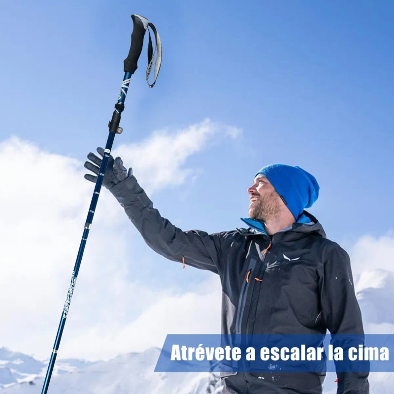 2 Bastón Trekking Plegable Ligero Senderismo Caminar Escalar Azul