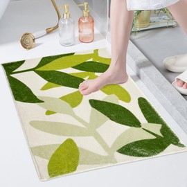 Bathroom Rug Mat, Soft Absorbent Bath Rug, Non Slip Shaggy Microfiber Bath Carpet, Cute Fluffy Floor Area Rug Carpet for Tub, Shower, Bath Room, Machine Wash (Leaf, 50 x 80cm)