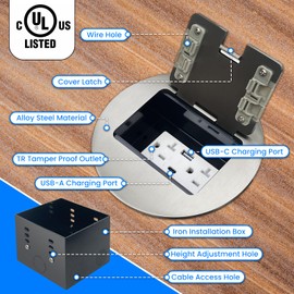 JACEPFY Recessed Floor Outlet Box 20 Amp Deeper Floor Electrical Outlet Tamper Resistant (TR, Silver)